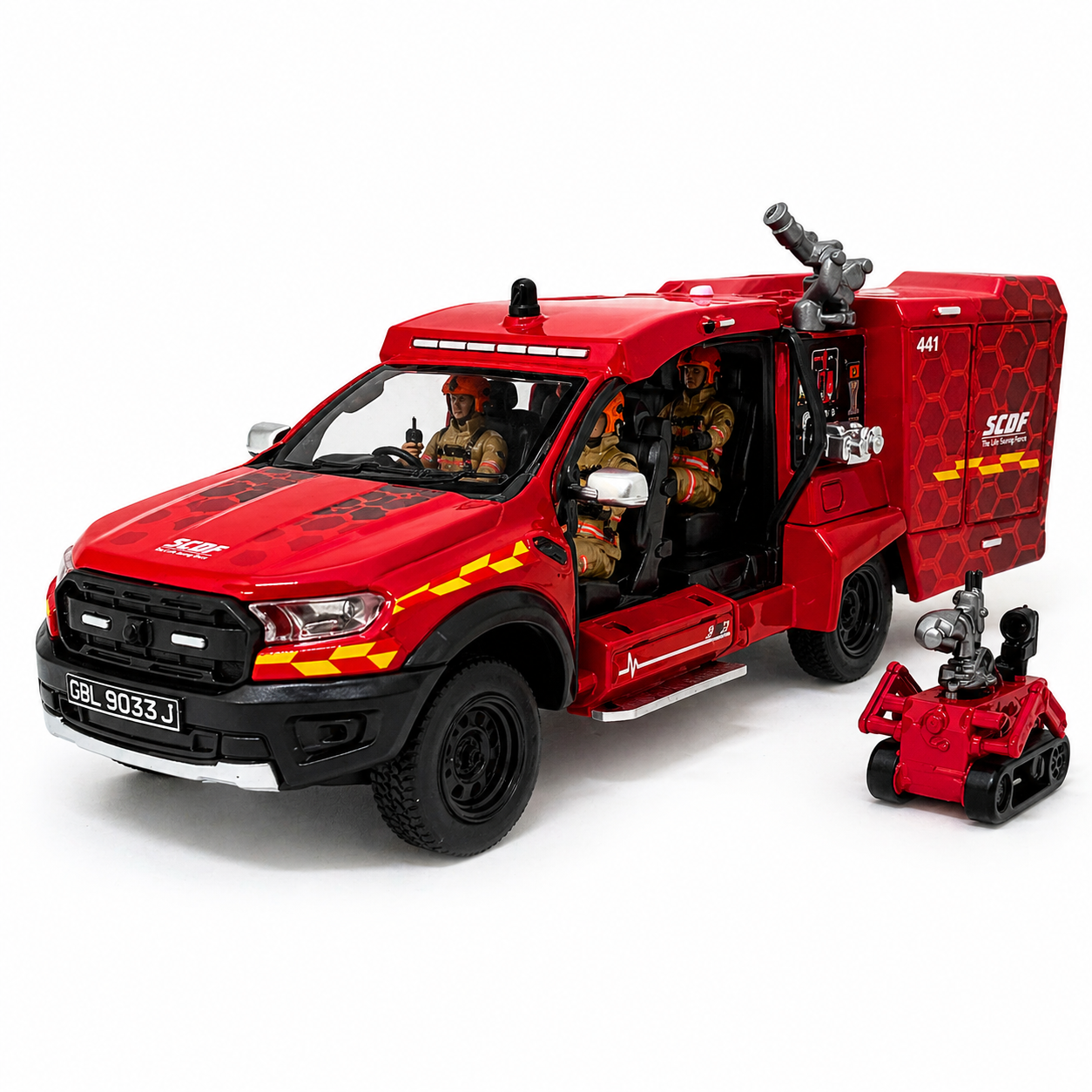 1:64 SCDF 6th Generation Light Fire Attack Vehicle (with Figurines and Red Rhino Robot)